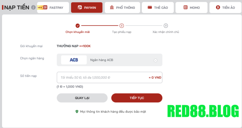 Nạp tiền paywin red88